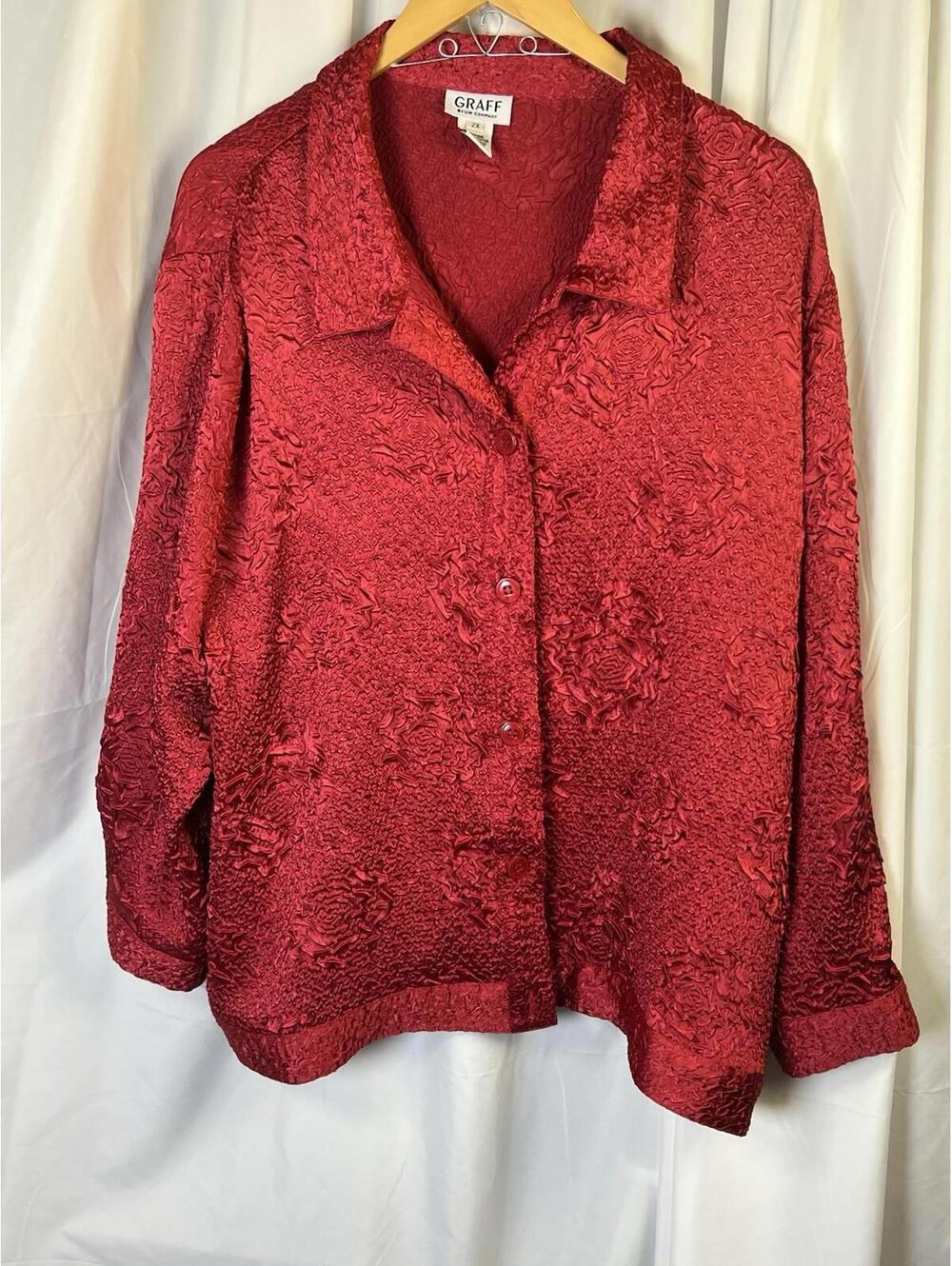 Graff By Um Company Red Long Sleeve Button Up Blouse Jacket Womens 2X EUC